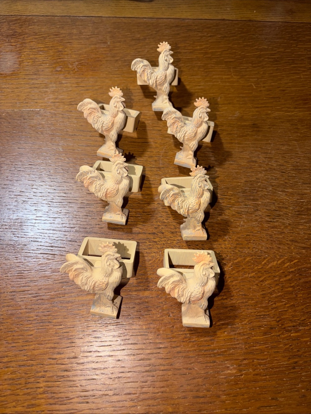 Wood Look Resin ROOSTER Napkin Rings Set of 7